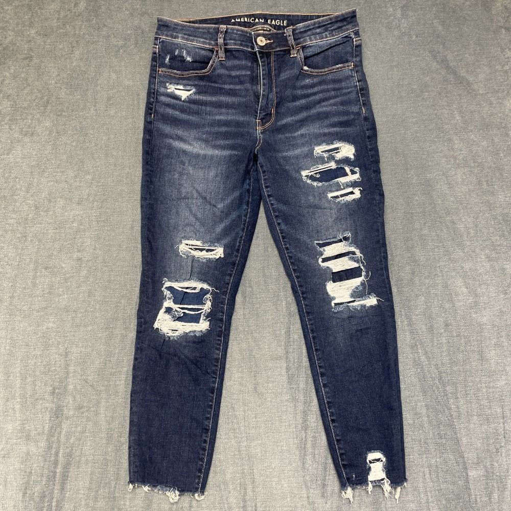 American Eagle Outfitters Next Level Stretch Ripped Jegging Jeans Women 32W Blue